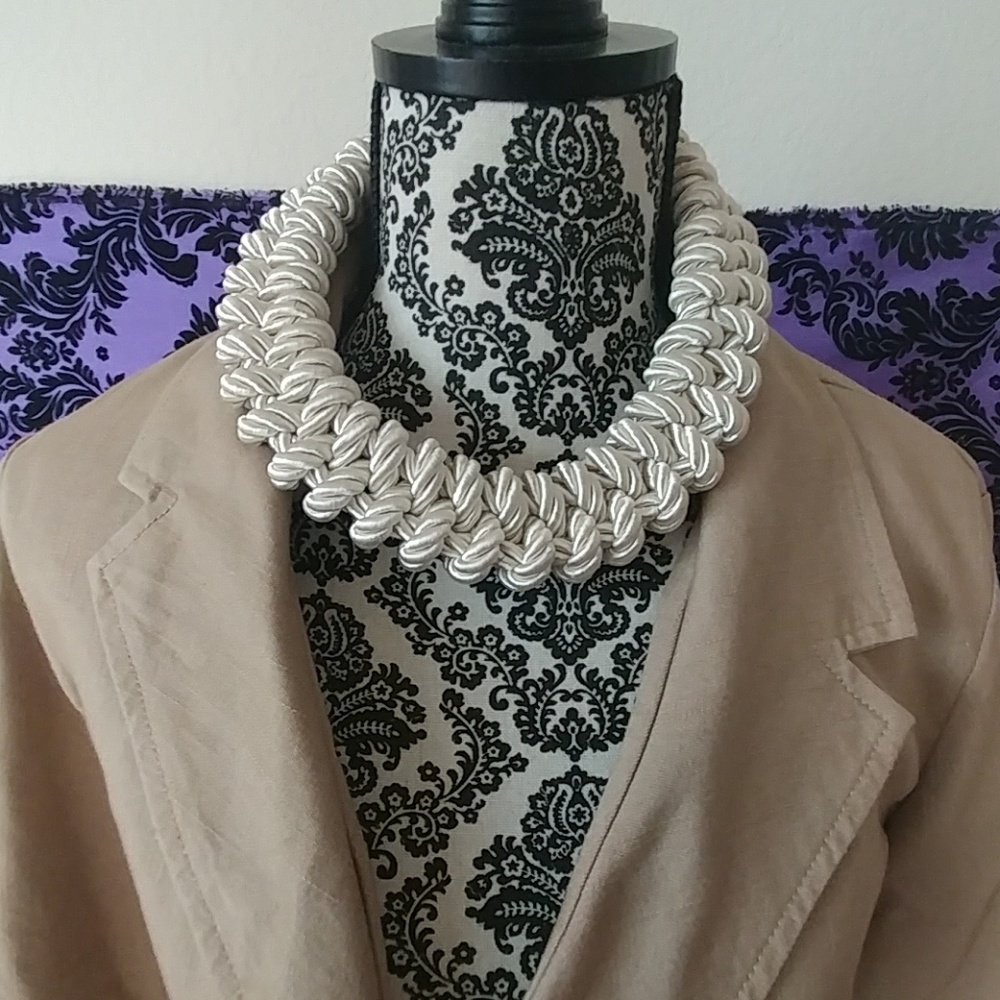 Off white choker rope fabric necklace